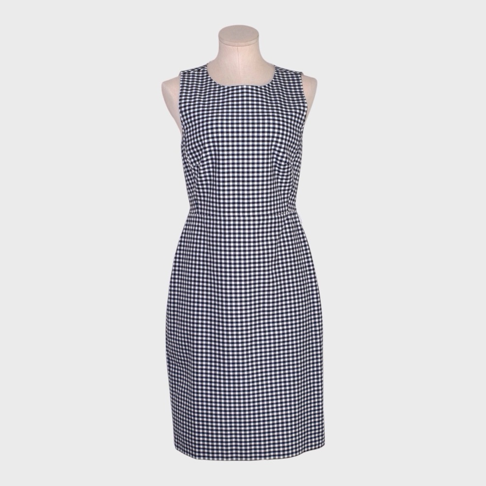 J Crew Gingham Sleeveless Sheath‎ Dress Navy White